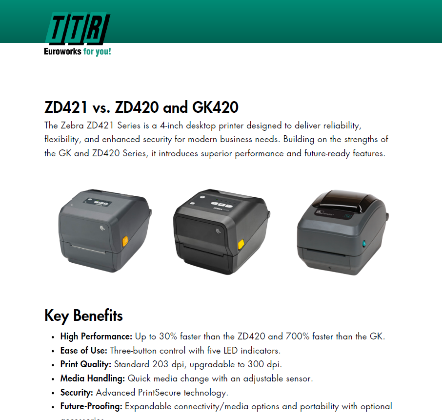 Product Comparison ZD421 vs ZD420 and GK420 EN